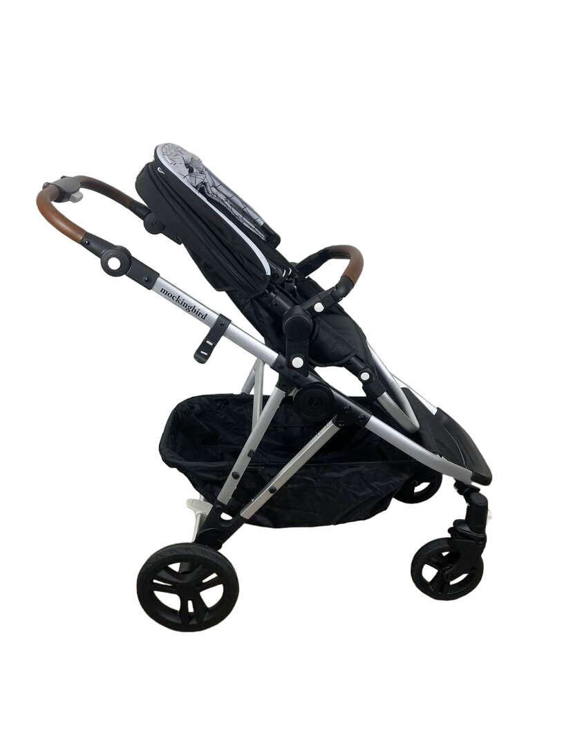 Mockingbird Single to Double Stroller, 2023, Silver with Penny Leather, Windowpane, Black