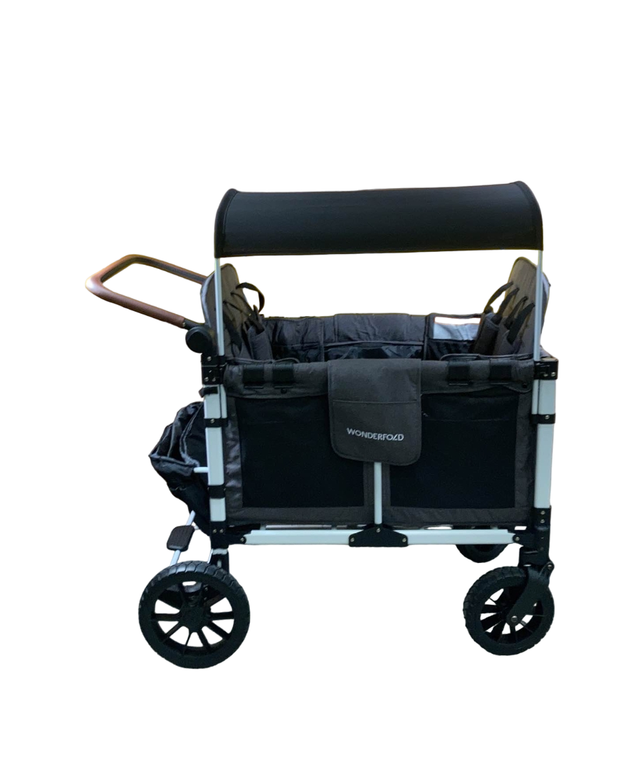 Wonderfold W4 Luxe Quad Stroller Wagon, Charcoal Grey with White Frame, 2023