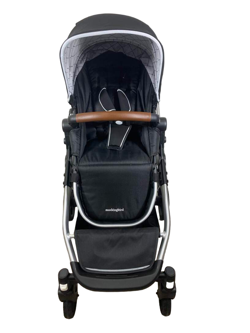 Mockingbird Single to Double Stroller, 2023, Silver with Penny Leather, Windowpane, Black