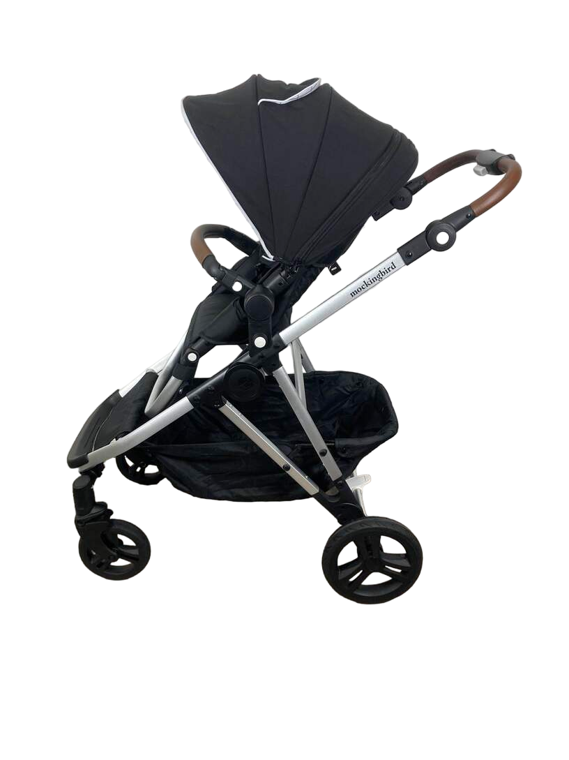 Mockingbird Single to Double Stroller, 2023, Silver with Penny Leather, Windowpane, Black