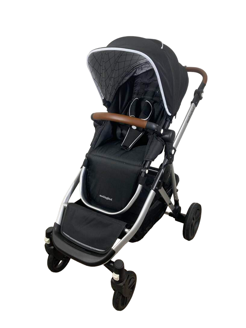 Mockingbird Single to Double Stroller, 2023, Silver with Penny Leather, Windowpane, Black
