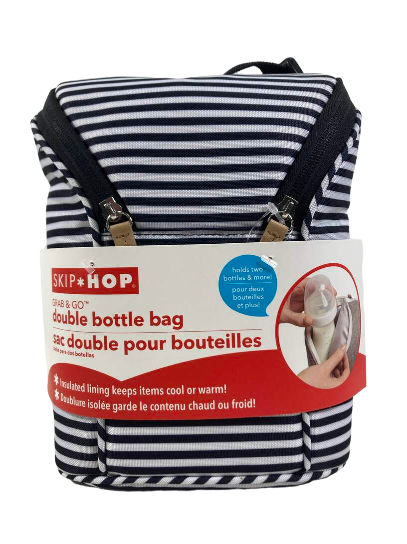 Skip Hop Grab And Go Double Bottle Bag, B/W Stripe