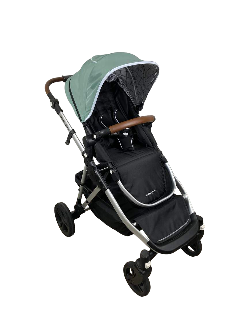 Mockingbird Single to Double Stroller, 2023, Silver with Penny Leather, Windowpane, Sage