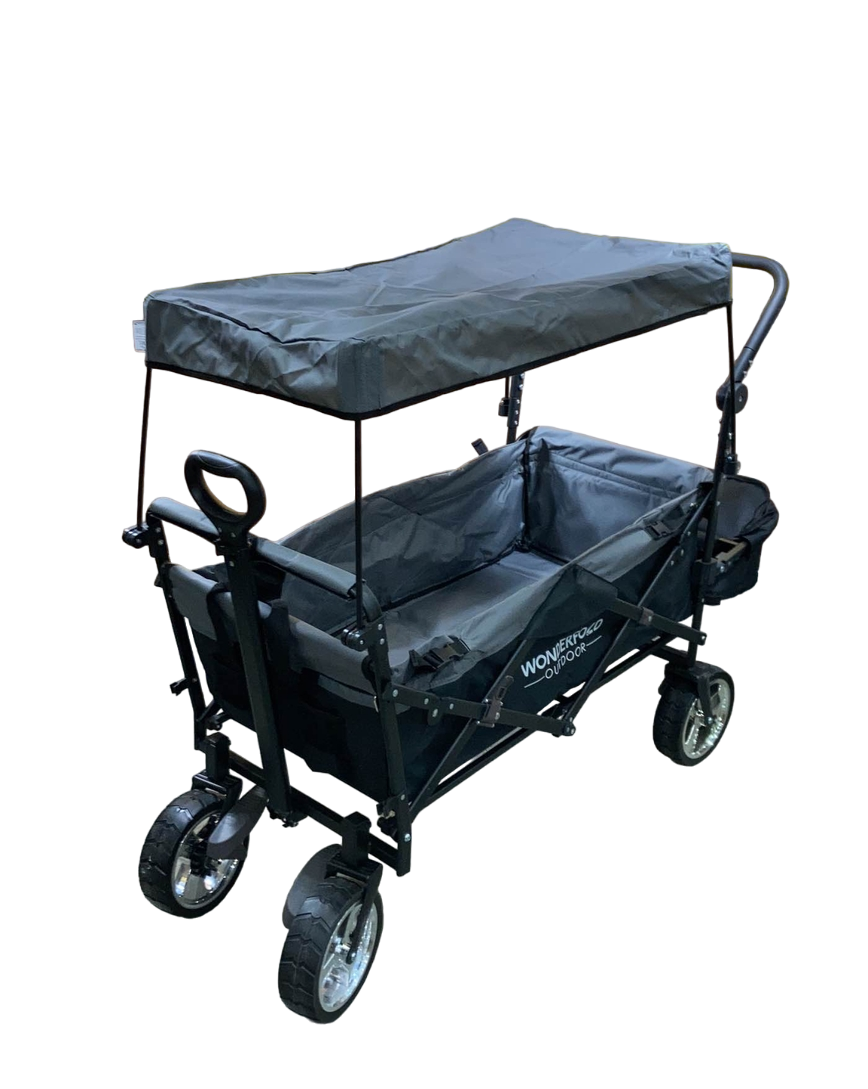 Wonderfold S4 Push & Pull Premium Utility Folding Wagon with Canopy, Black, S Series