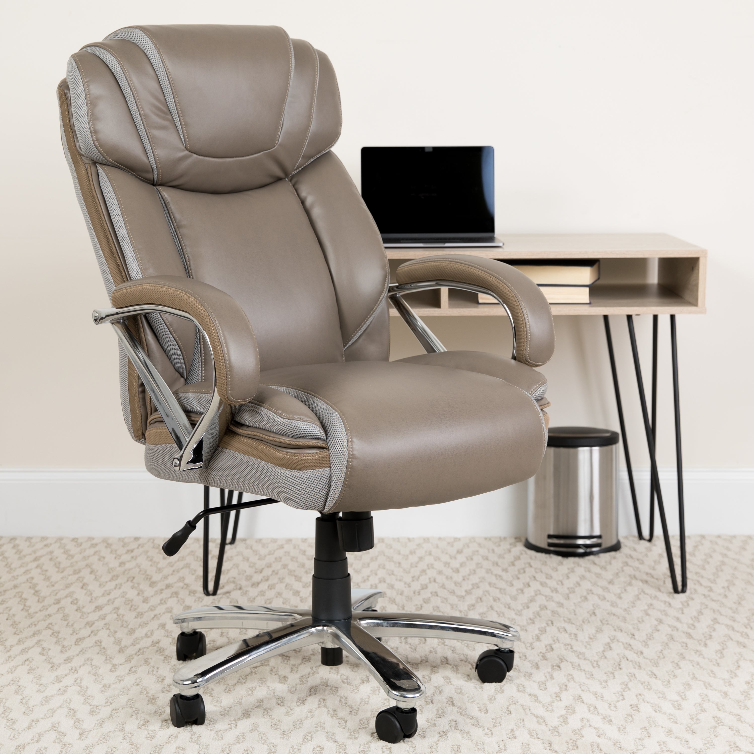 Hercules 500 LB. Capacity Big & Tall Taupe Leather Office Chair