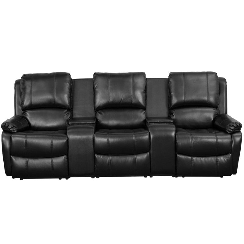 3-SEAT Recliner Pillow Back Black Leather Theater Seating