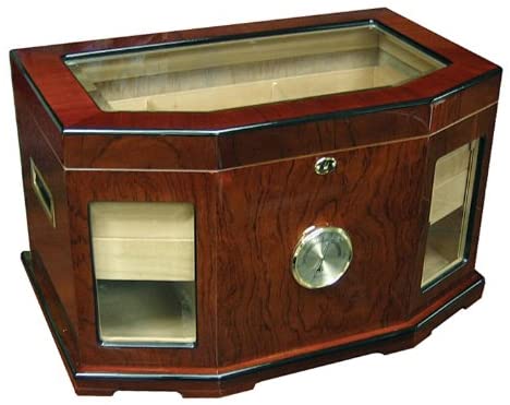 Prestige Import Group Chancellor Beveled Glass Top Cigar Humidor - Up to 300 Capacity - Color: Mahogany