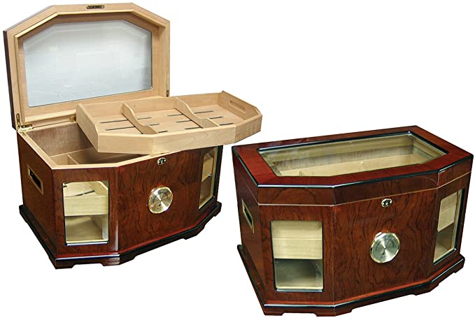 Prestige Import Group Chancellor Beveled Glass Top Cigar Humidor - Up to 300 Capacity - Color: Mahogany