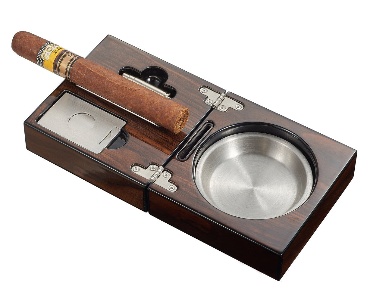 Visol Tamal Polished Walnut Travel Cigar Ashtray Kit