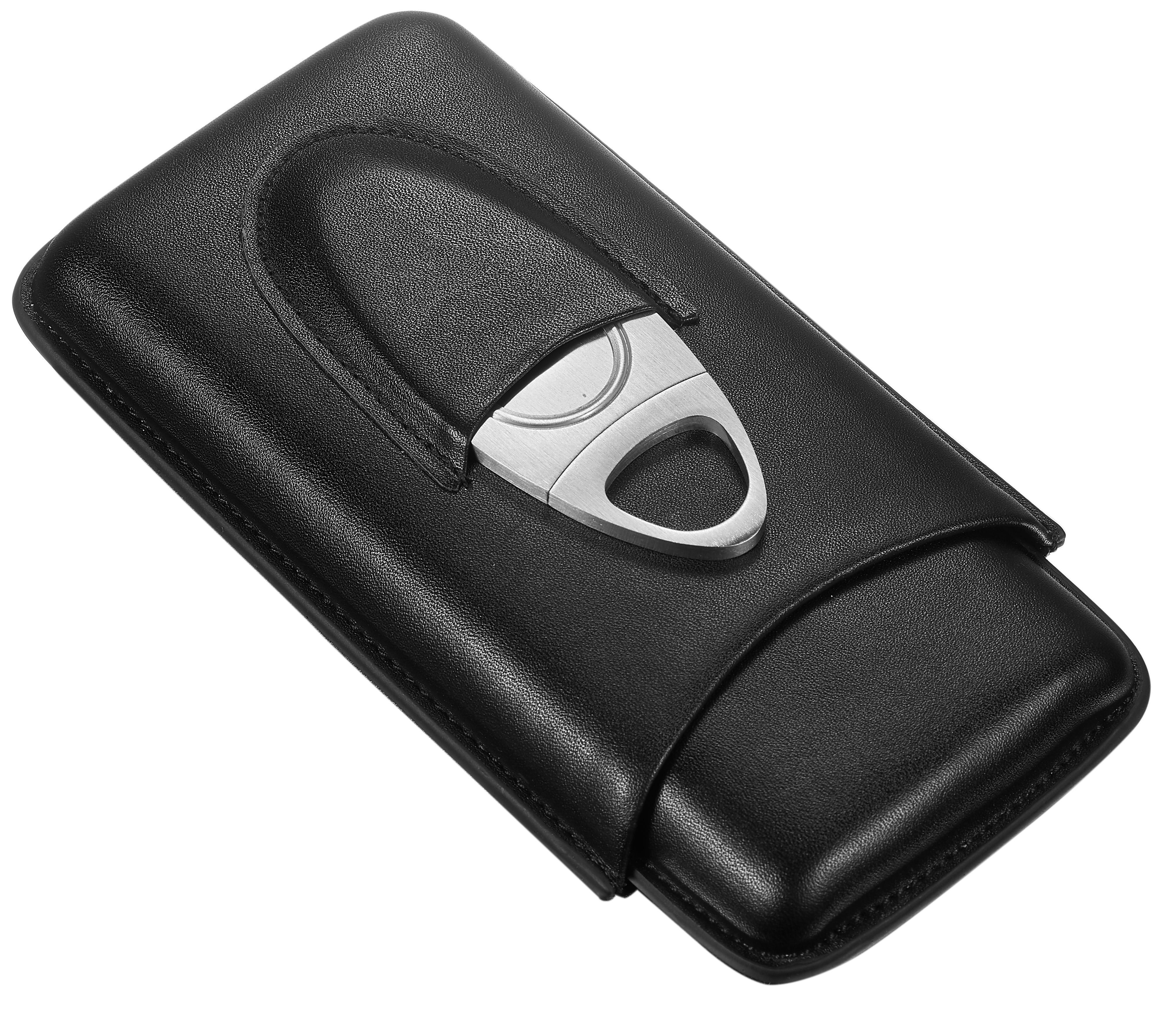 Visol Legend Black Genuine Leather Cigar Case with Cutter