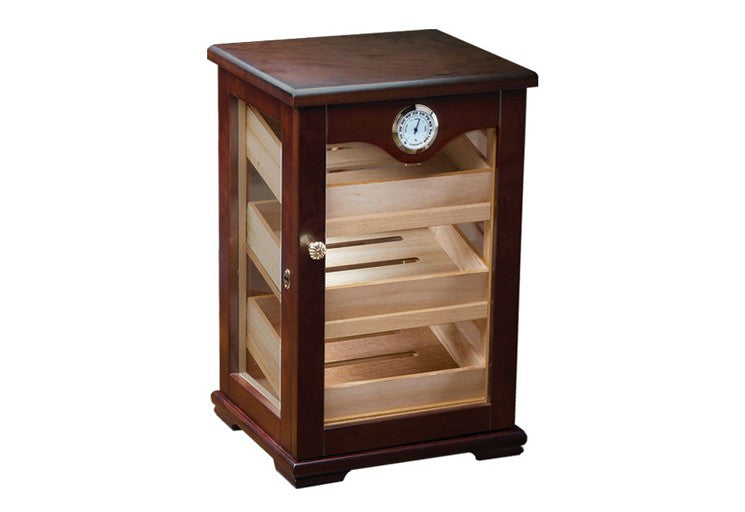 Prestige Import Group Milano Countertop Display Cigar Humidor with 4 Glass Sides & Angled Trays - Up to 125 Cigar Capacity - Finish: Dark Mahogony