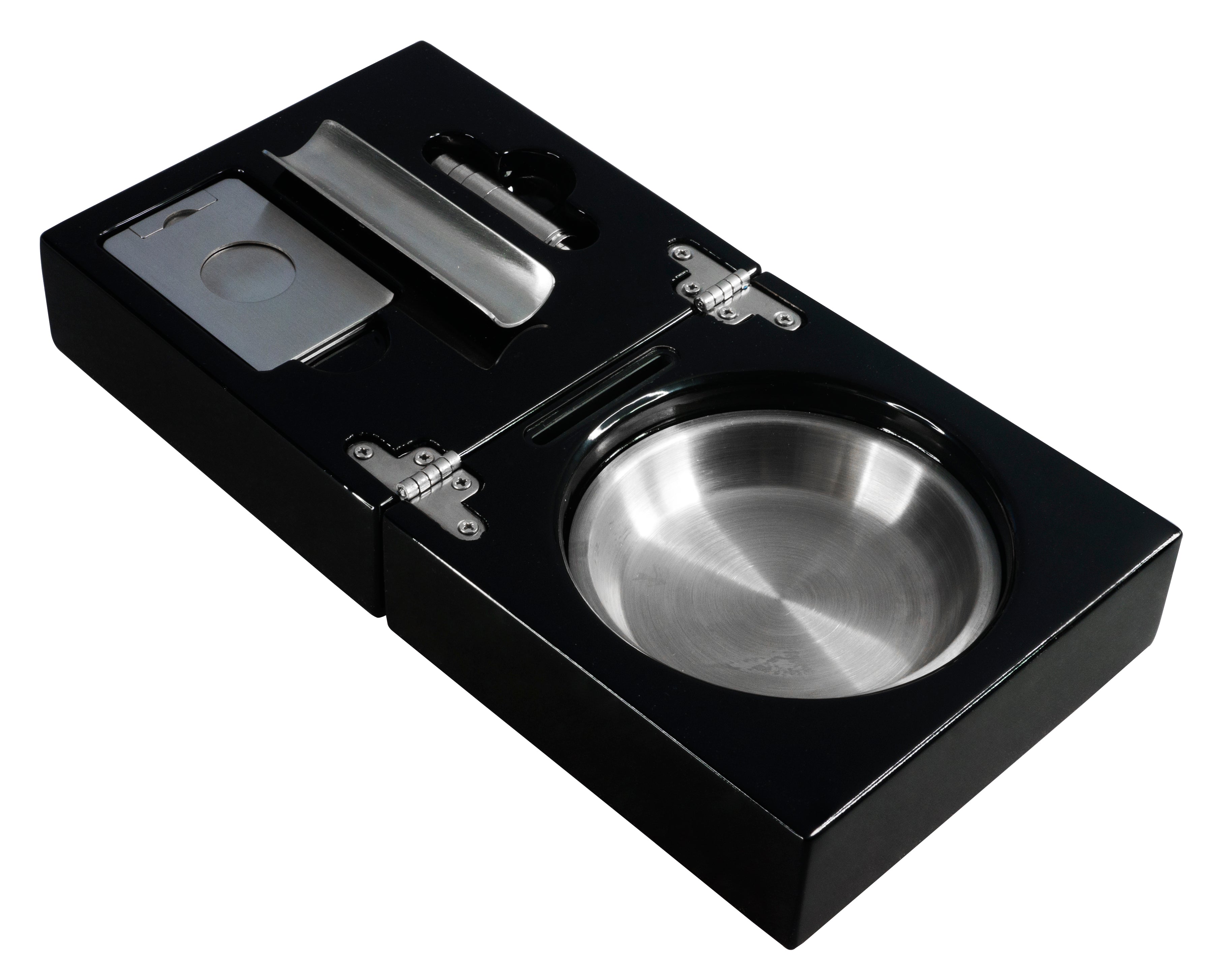 Visol Bremen Black Lacquer Folding Cigar Ashtray with Cutter and Punch