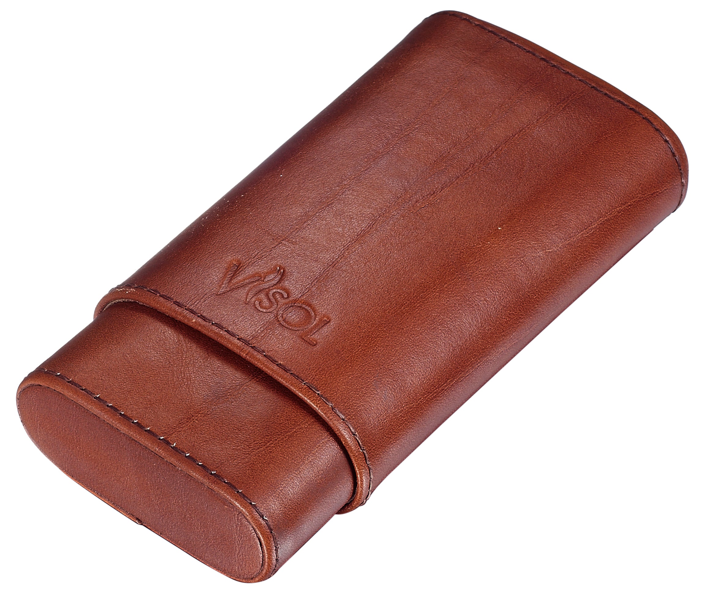 Visol Cuero Genuine Tan Leather 3-Finger Cigar Case