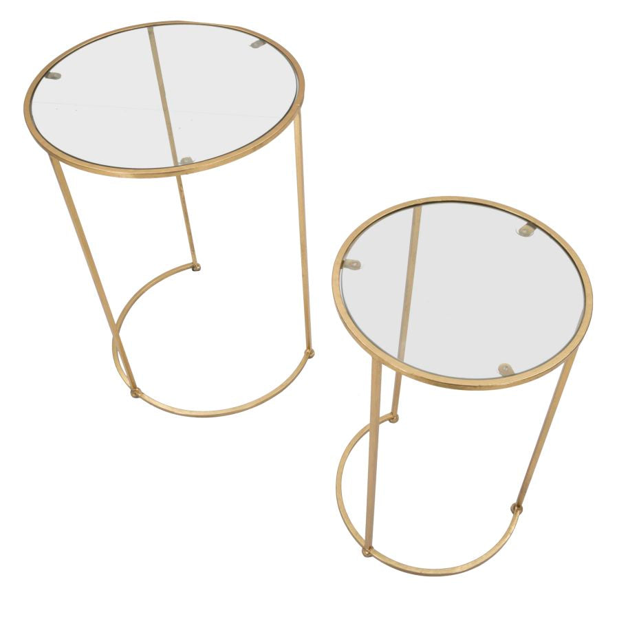 Golden Metal & Glass Round Side Table in Pair