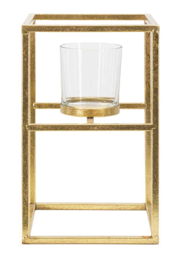 Golden Metal & Galss Square Candle Holder