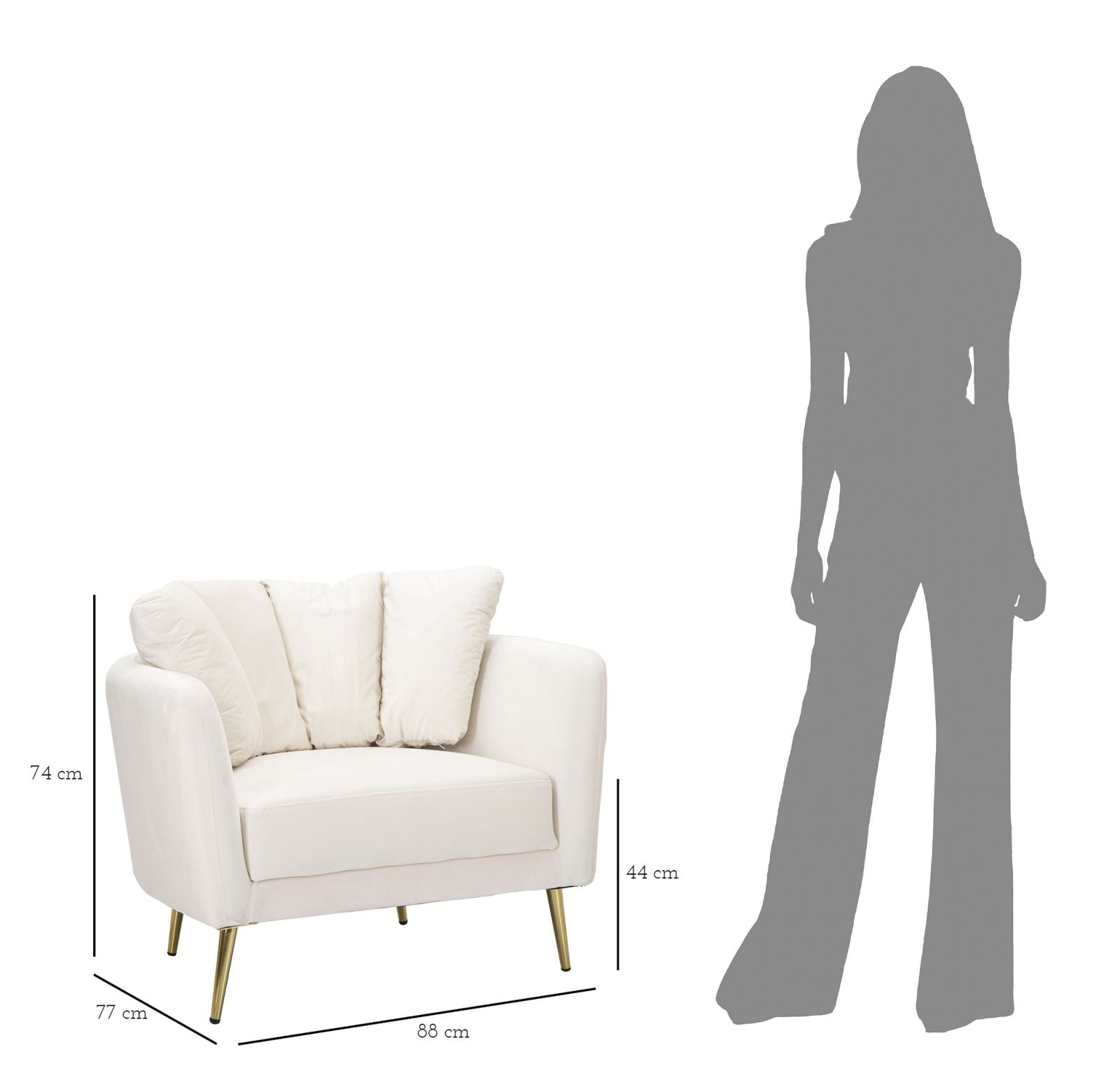 Beige Padded Armchair with Golden Metal Legs