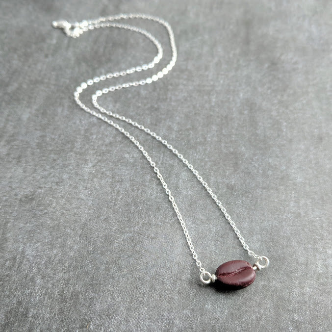 Coffee Bean Necklace - Sterling Silver Chain