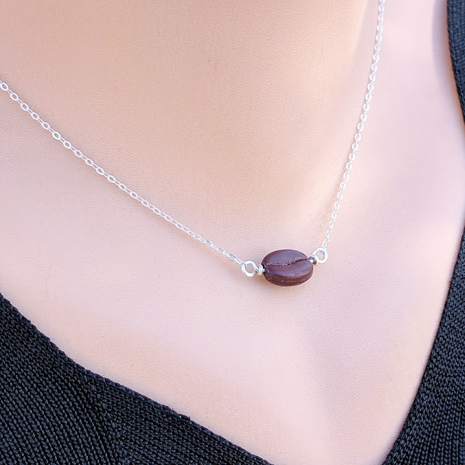 Coffee Bean Necklace - Sterling Silver Chain