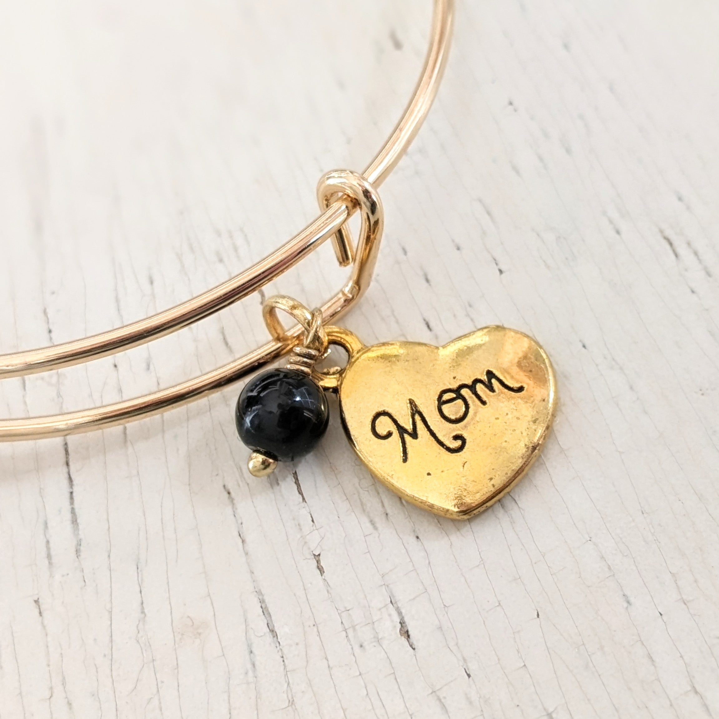 Mom Heart with Colorful Pearl Bangle Bracelet