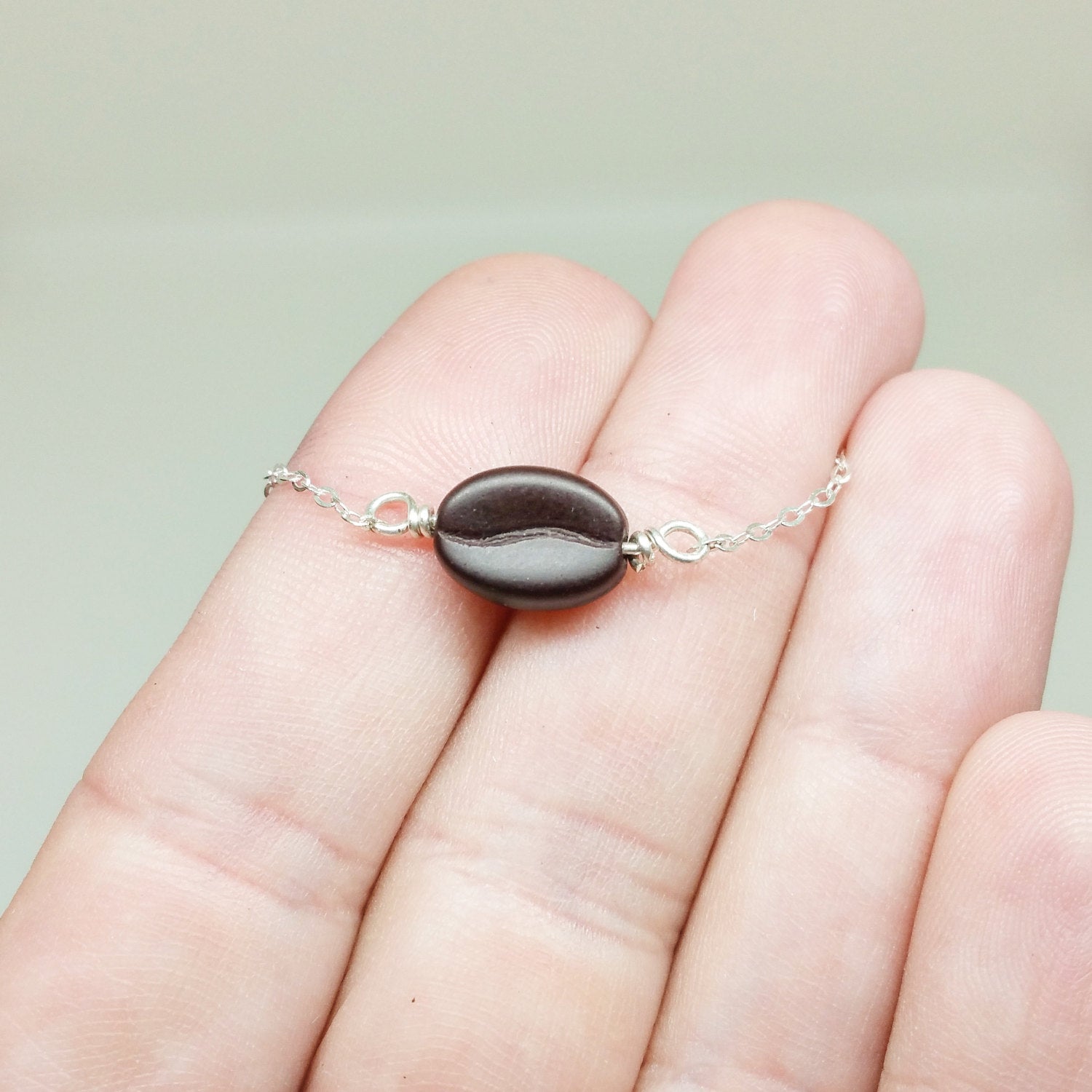 Coffee Bean Necklace - Sterling Silver Chain