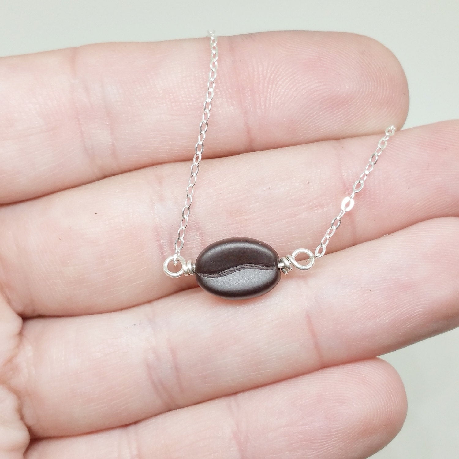 Coffee Bean Necklace - Sterling Silver Chain