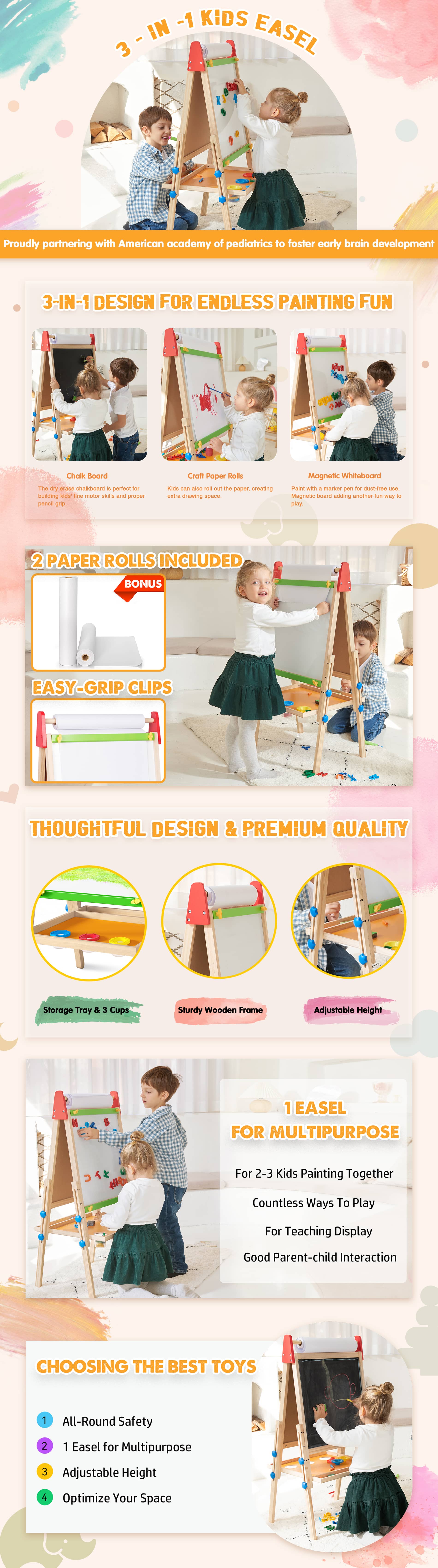TinyLand® Double-Sided Drawing Easel for Kids Product Details