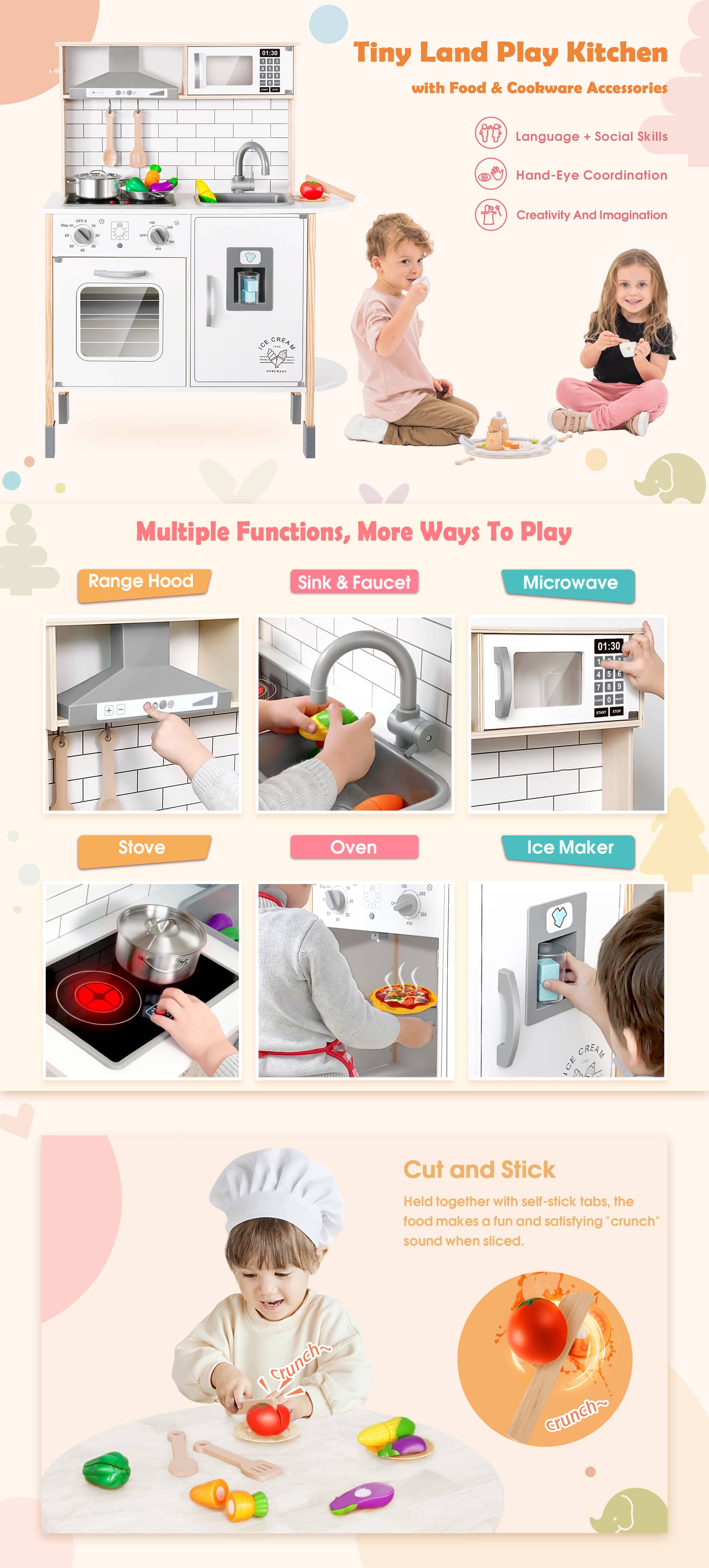 Play Kitchen with 18 Pcs Toy Food & Cookware Accessories Product Details