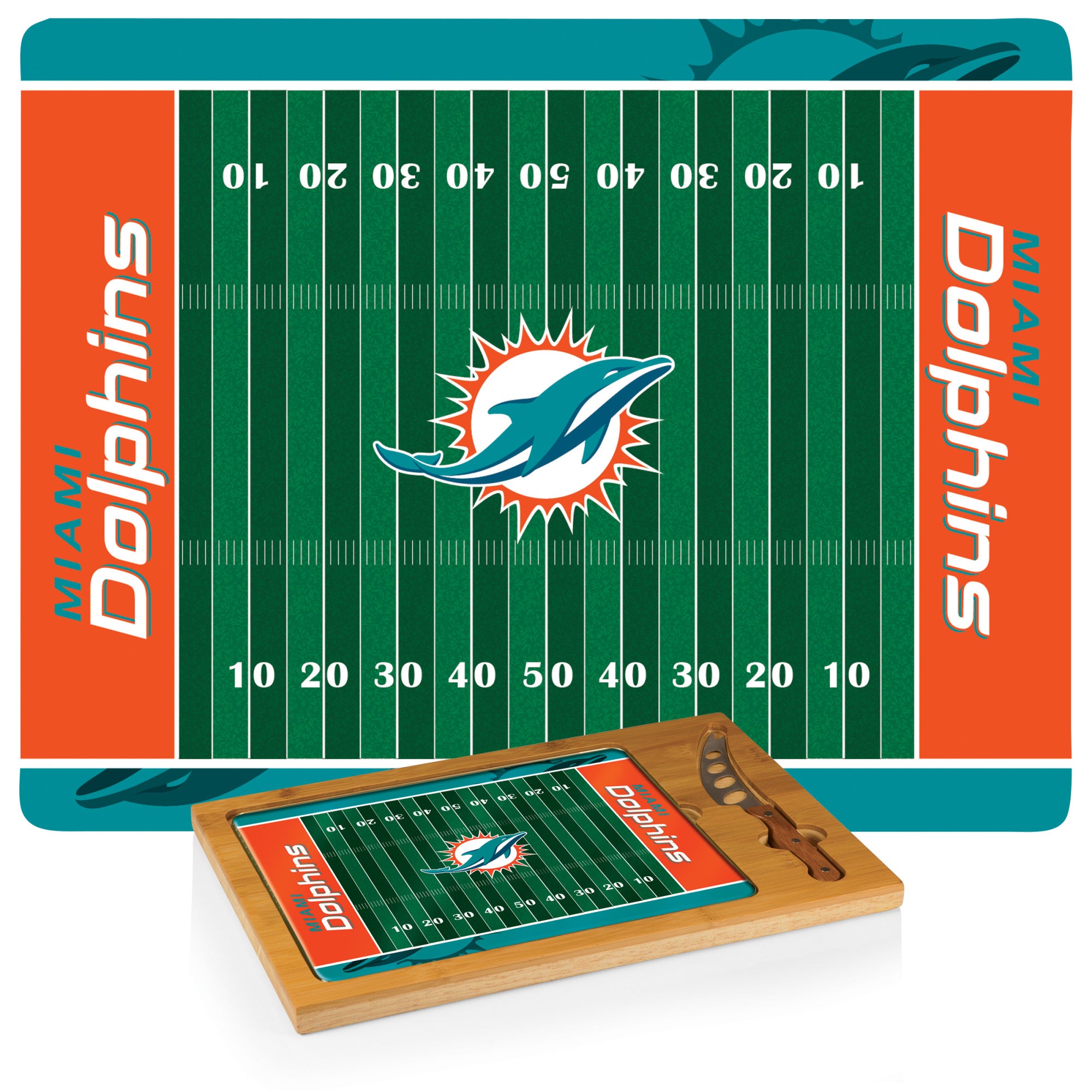 Miami Dolphins - Icon Glass Top Cutting Board & Knife Set by Picnic Time