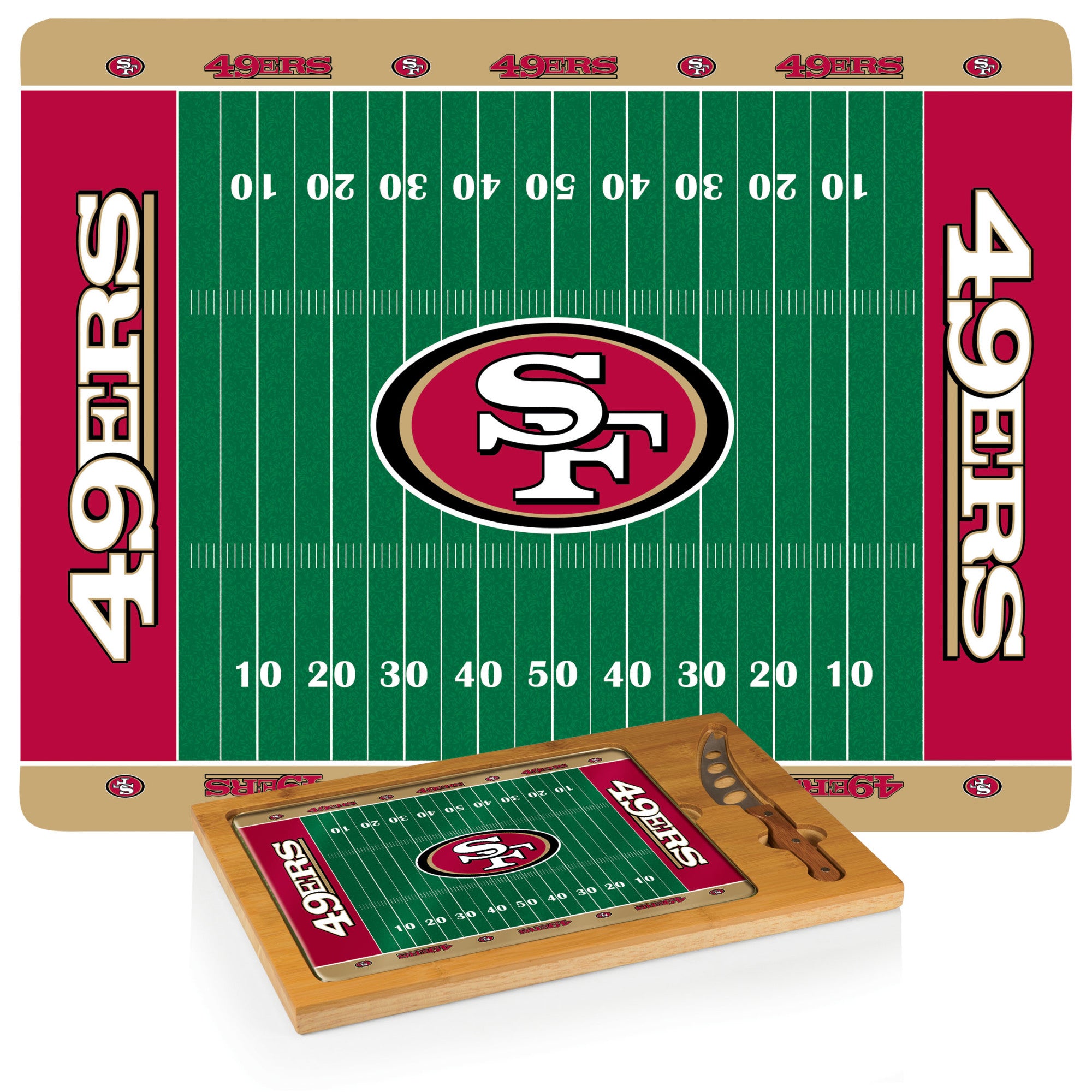 San Francisco 49ers - Icon Glass Top Cutting Board & Knife Set by Picnic Time