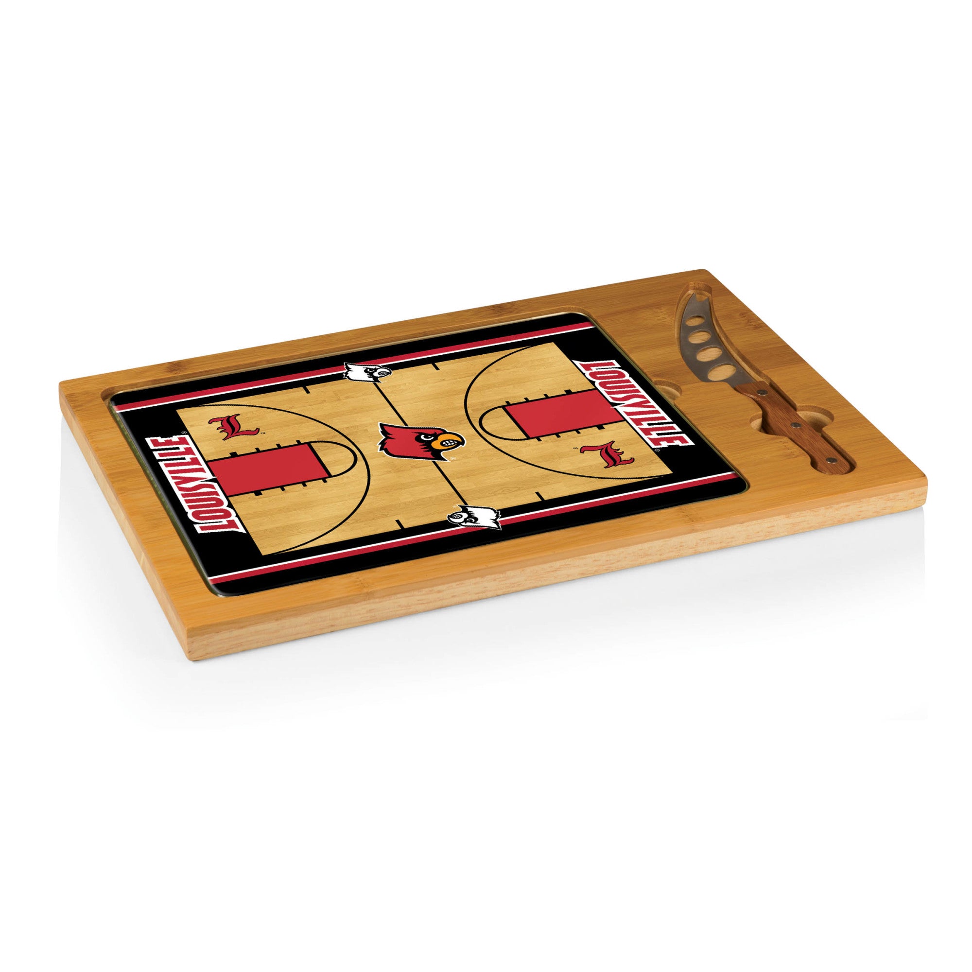 Louisville Cardinals Basketball - Icon Glass Top Cutting Board & Knife Set by Picnic Time