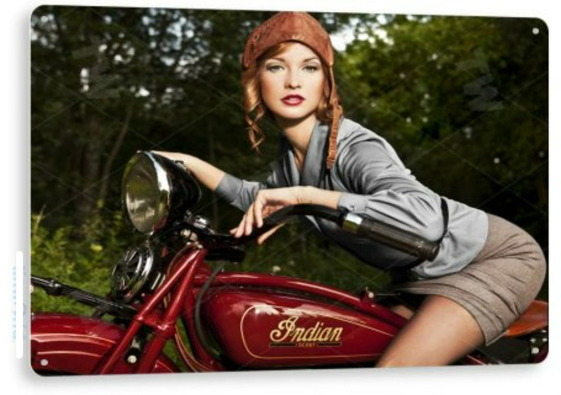 Motorcycle Pin-Up Girl Metal Tin Sign A442