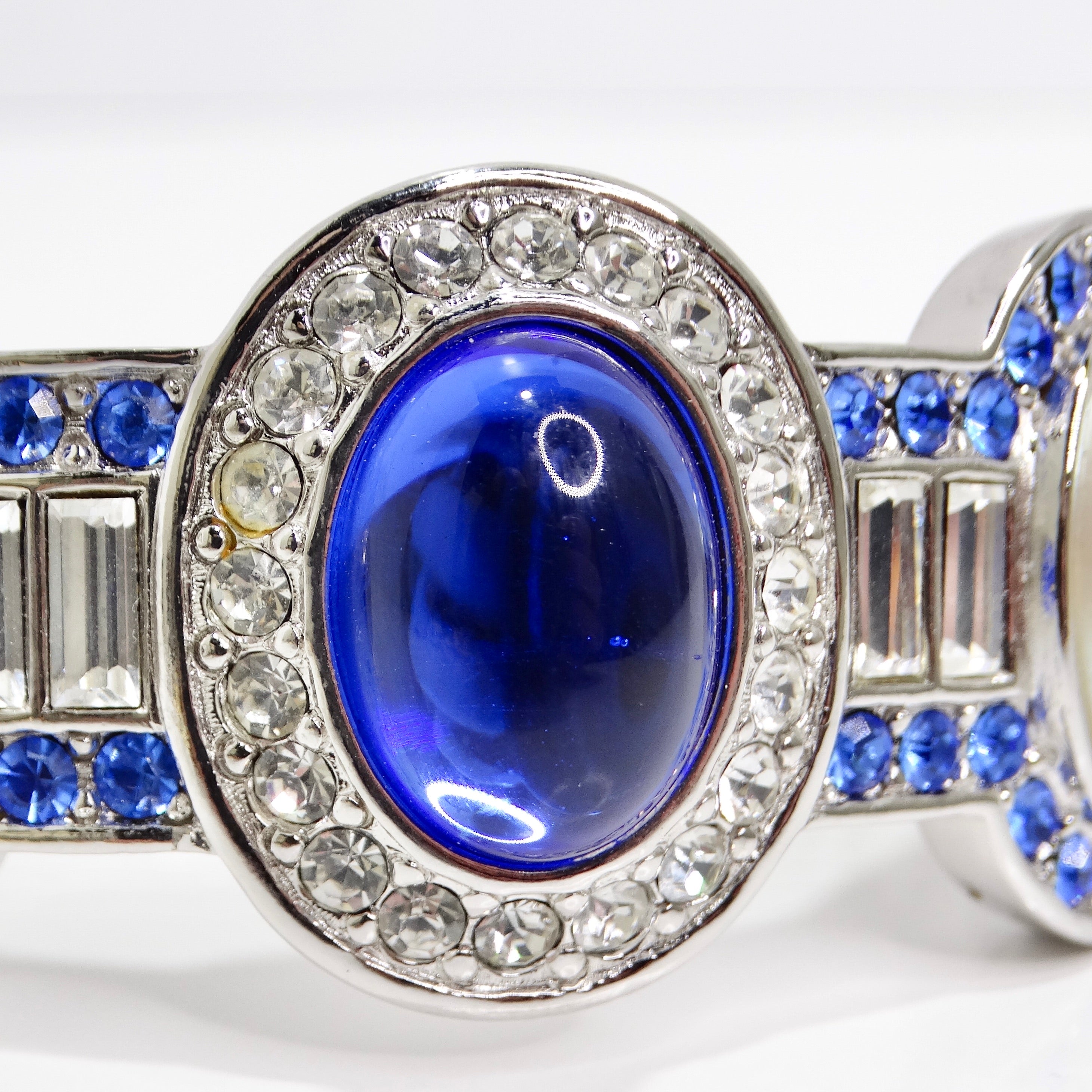 Yves Saint Laurent 1990s Faux Sapphire Pearl Clamper Bracelet