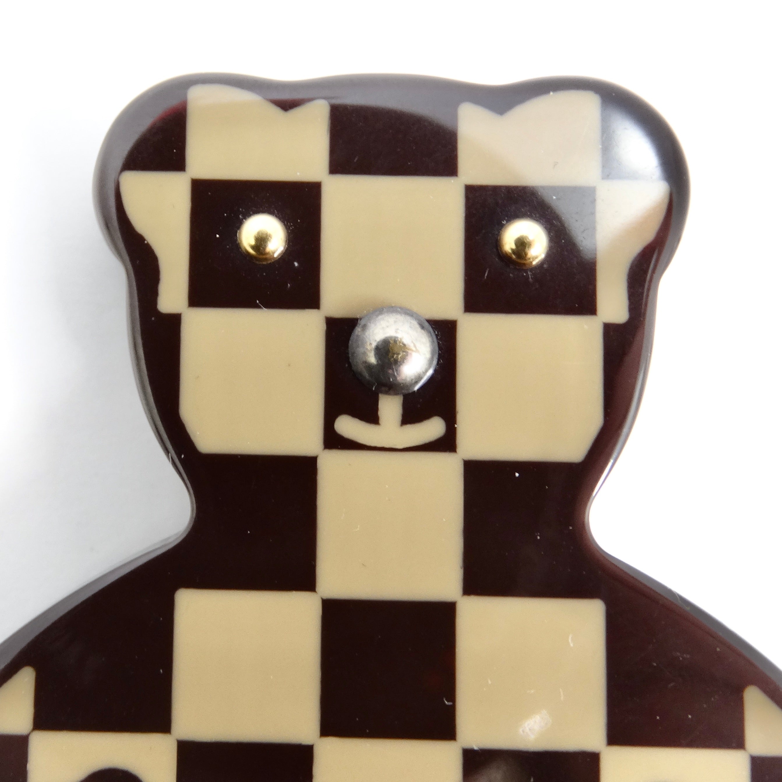 Louis Vuitton Damier Ebene Resin Teddy Bear Brooch