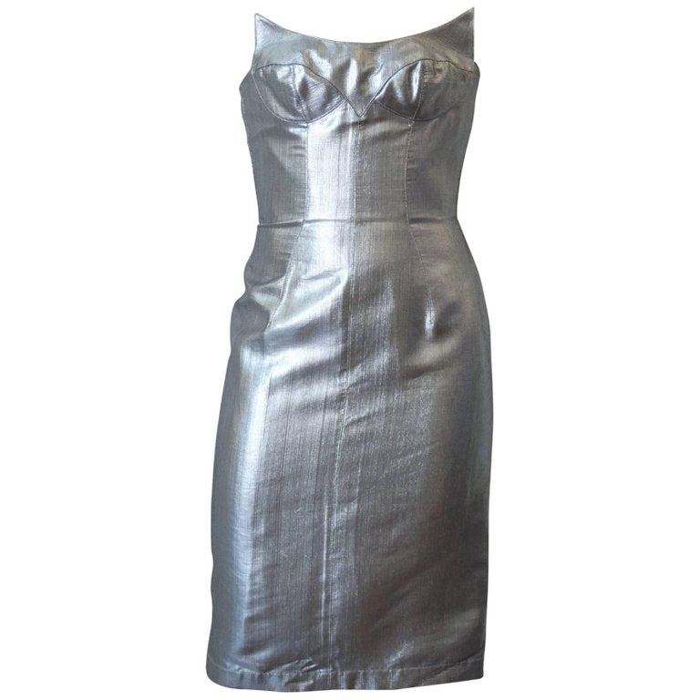 Spring 1989 Thierry Mugler Couture Silver Sculpture Dress