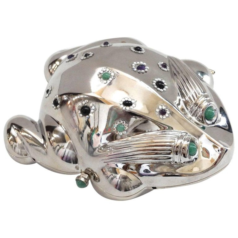 1980s Judith Leiber Silver Bullfrog Miniaudiere