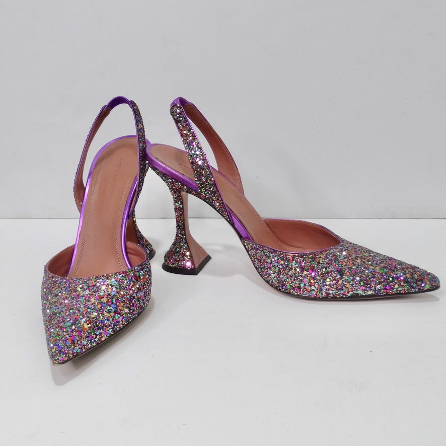 Amina Muaddi Holli Slingback Glitter Pumps