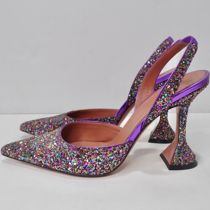 Amina Muaddi Holli Slingback Glitter Pumps