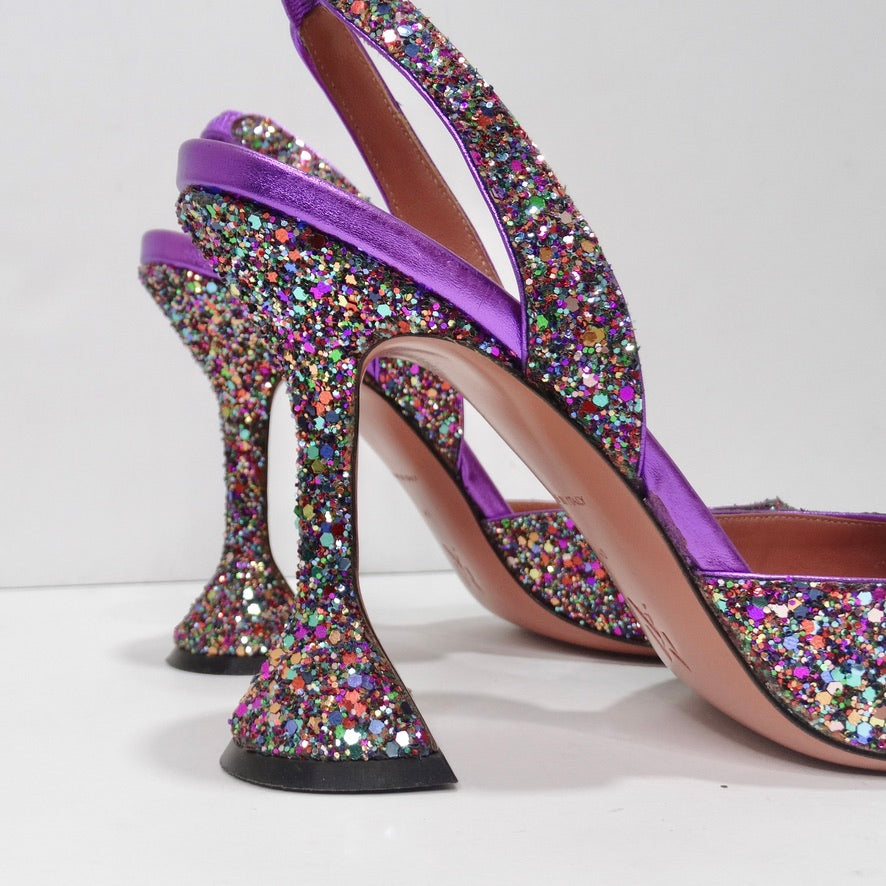 Amina Muaddi Holli Slingback Glitter Pumps