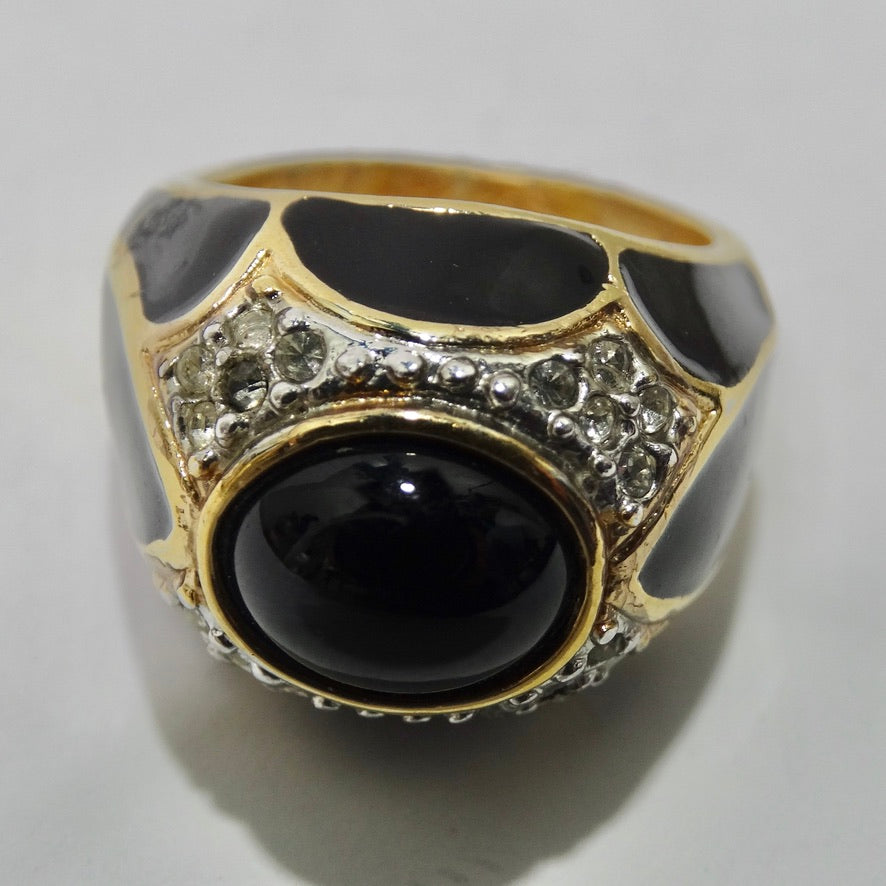 1970 18K Gold Plated Black Enamel Ring