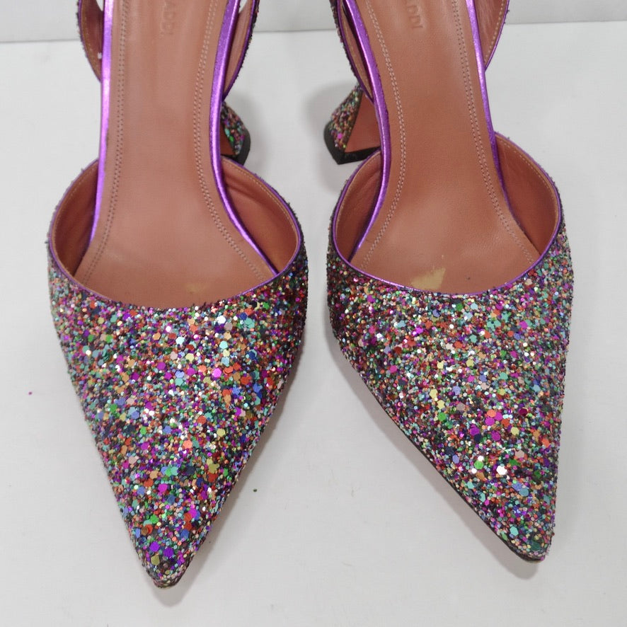 Amina Muaddi Holli Slingback Glitter Pumps