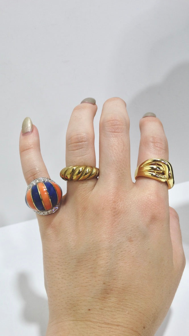 Coral And Lapis Striped Diamond Cocktail Ring