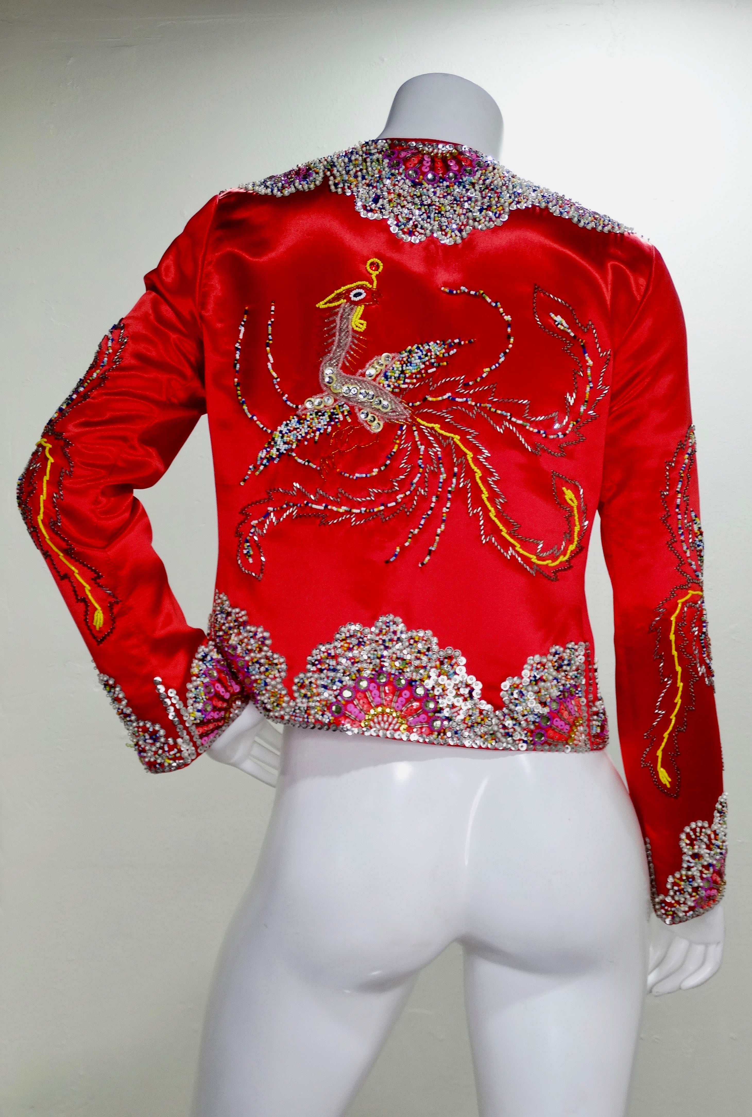 Dynasty 1960s Beaded Phoenix Satin Jacket