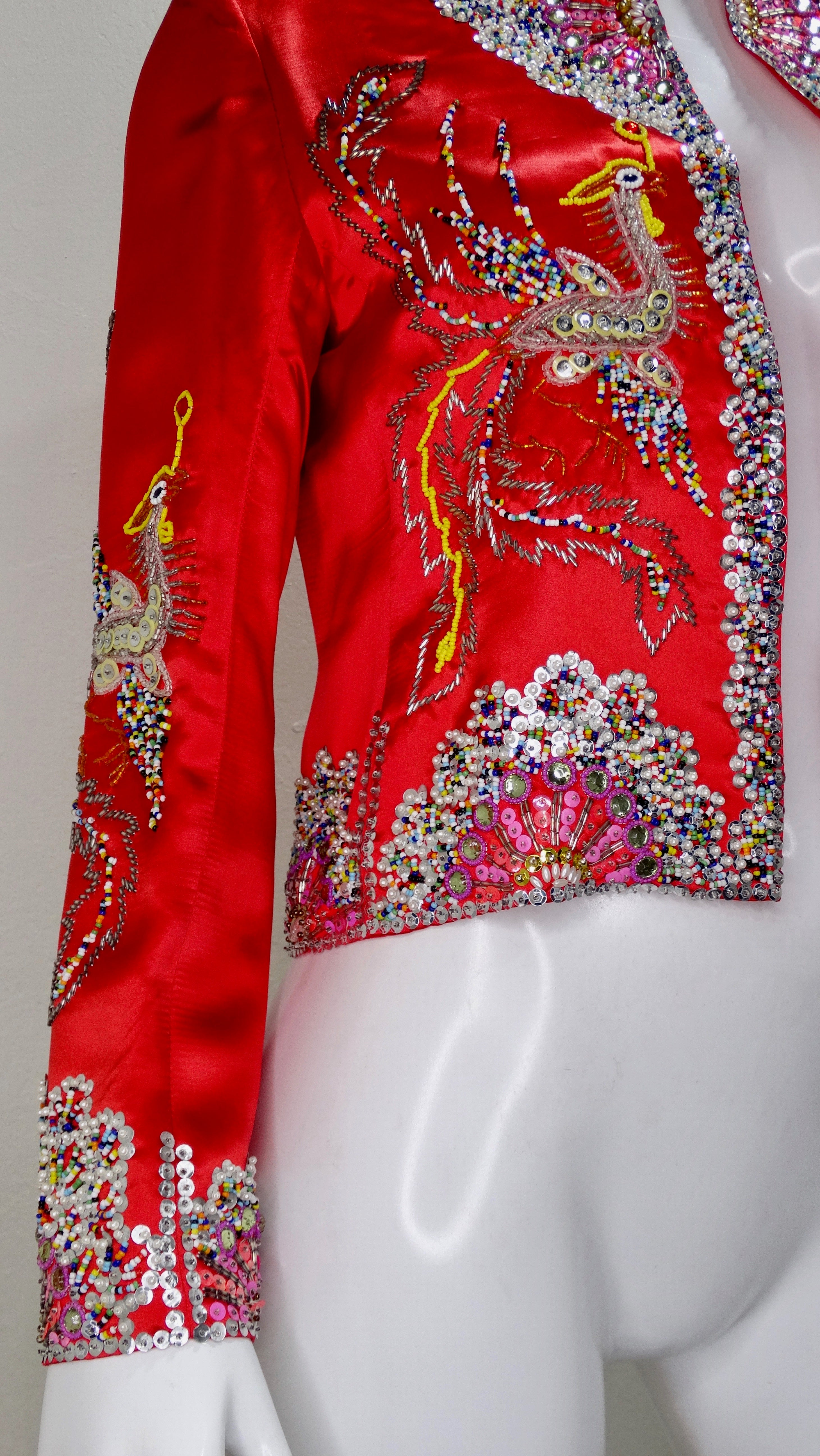 Dynasty 1960s Beaded Phoenix Satin Jacket