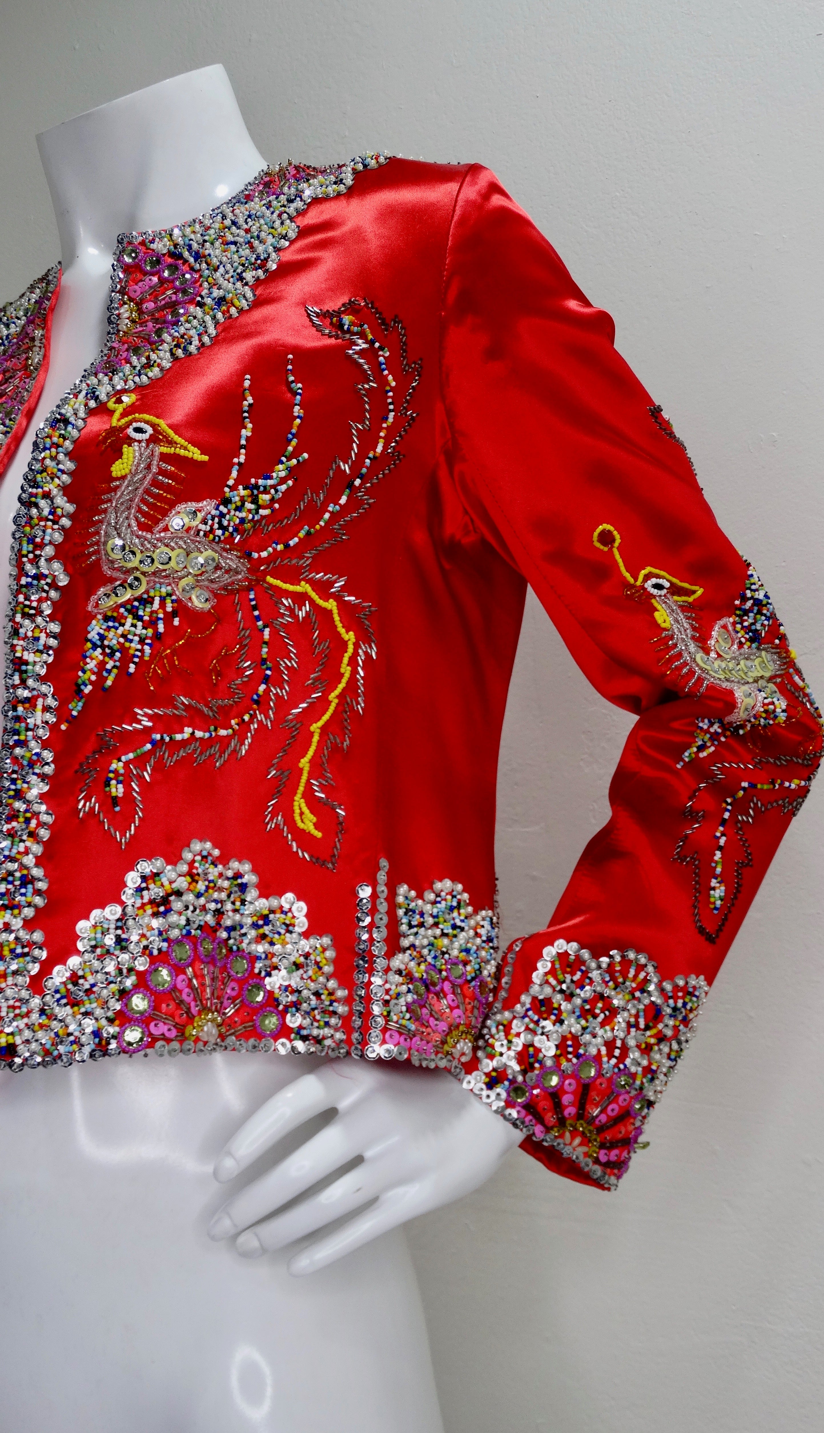 Dynasty 1960s Beaded Phoenix Satin Jacket