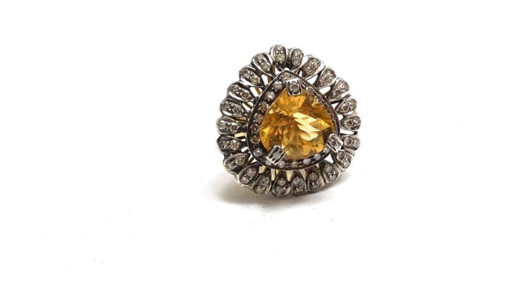 14k Victorian Gold Citrine Diamond Cocktail Ring