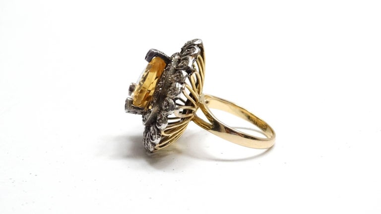 14k Victorian Gold Citrine Diamond Cocktail Ring