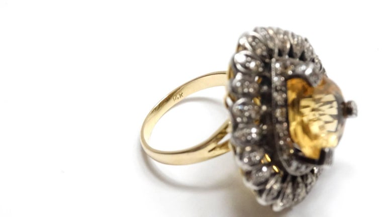 14k Victorian Gold Citrine Diamond Cocktail Ring