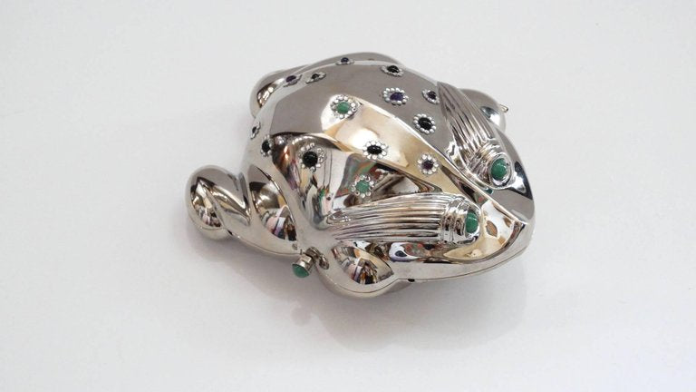 1980s Judith Leiber Silver Bullfrog Miniaudiere