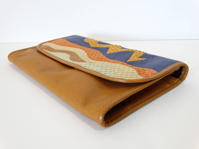 1980s CARLOS FALCHI Leather Snake Clutch