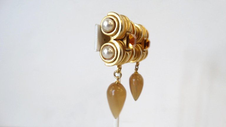 Gold Plated & Amber Crystal Clip On Earrings